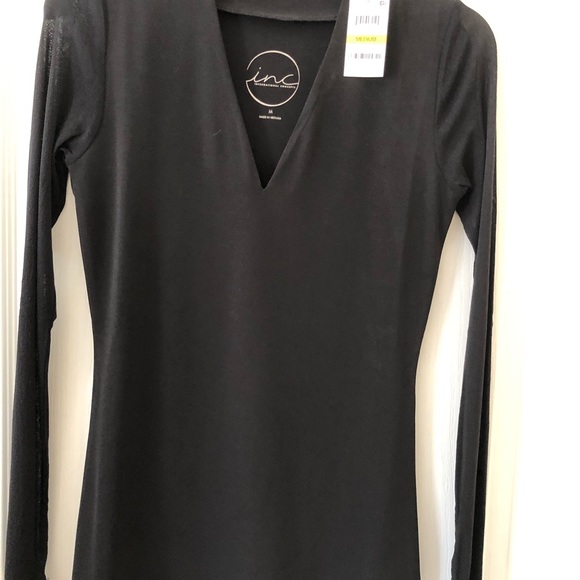 INC. International Concepts Essentials Deep Black Long Sheer Sleeved Top Medium - Picture 2 of 8